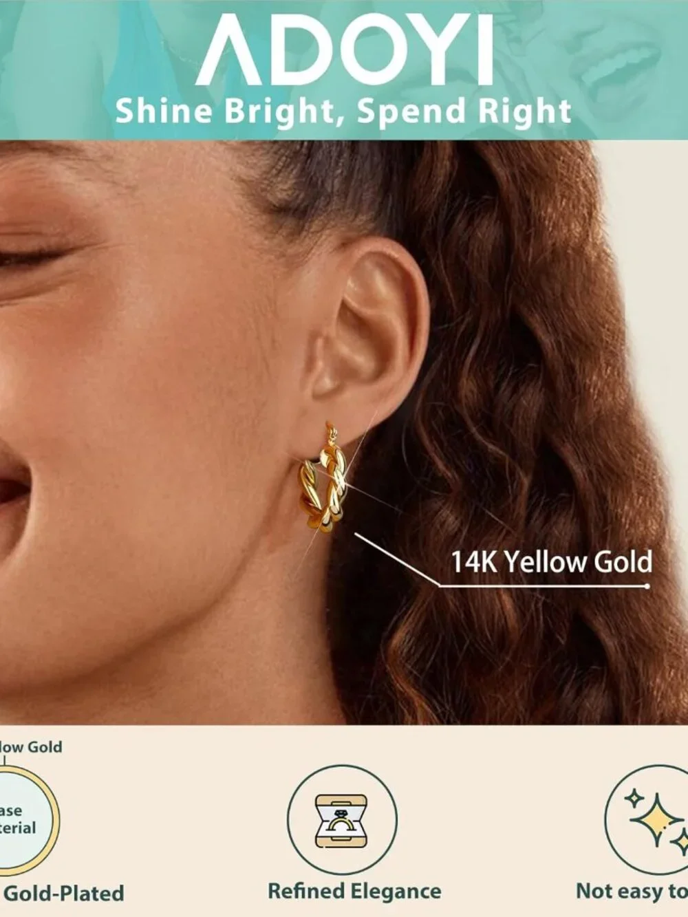 9 Pairs Gold Hoop Earrings Set for Womens Twisted Huggie Hoops Earrings 14K 18K - Picture 6 of 9